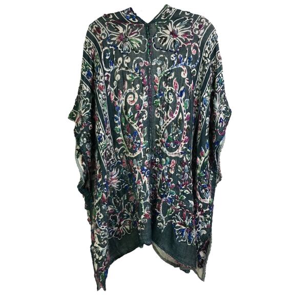 Soft Surroundings Wrap cardigan W One Size Dark Green Embroidered Paisley  Boho - Picture 3 of 8